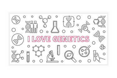 i love genetics outline banner linear vector image