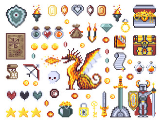 pixel art fantasy rpg adventure game assets vector image