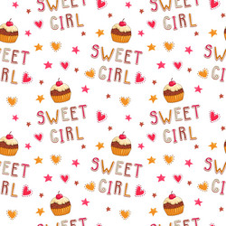 Cute seamless pattern with cupcakes vector