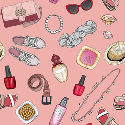 seamless pattern with cosmetics and accessories vector image