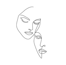 linear faces art women portrait vector image