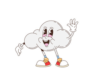 cartoon retro groovy cloud character with face vector image