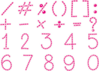 Font design for numbers and signs in pink line vector