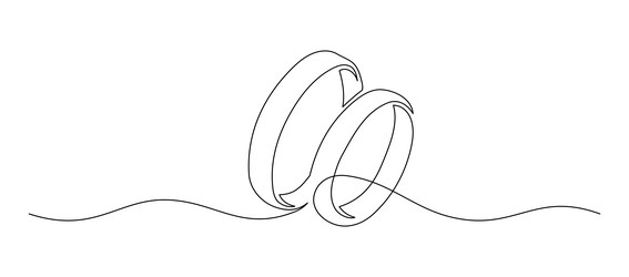 two wedding rings in one continuous line drawing vector image