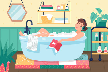 woman taking bath girl lies in bubble vector image