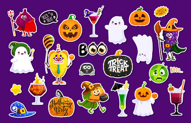 halloween stickers with funny emoji characters vector image