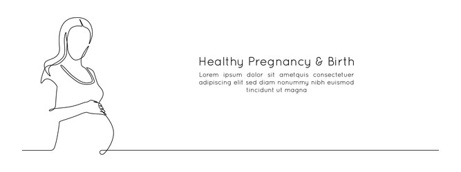 Pregnant woman in one continuous line drawing vector