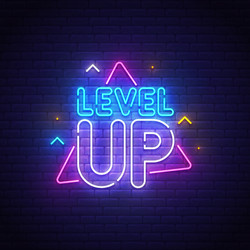 game popup level up neon sign bright signboard vector image