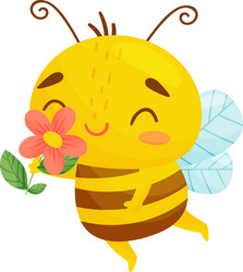 happy bee with flower in hand vector image