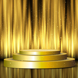 golden display podium on silk curtains background vector image