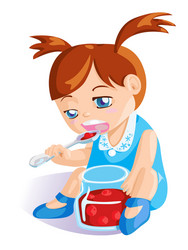 girl eating cherry jam vector image