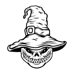 halloween scarecrow head in witch hat design vector image