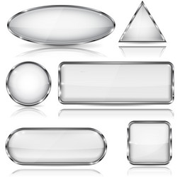 white glass buttons with chrome frame geometric vector image