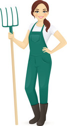 woman farmer with forks vector image