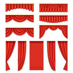 Set of red curtains with pelmets for theater stage vector