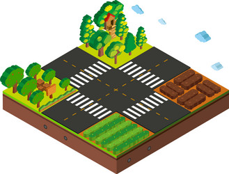 isometric intersection scene with farming crops vector image