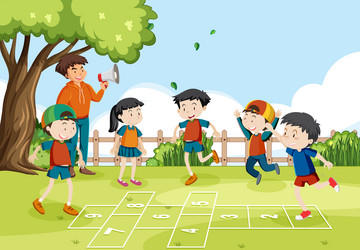 children playing hopscotch game at the park vector image