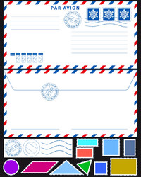 airmail envelope and stamps set vector image