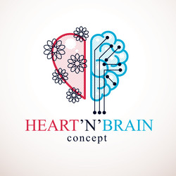 Heart and brain concept conflict between emotions vector