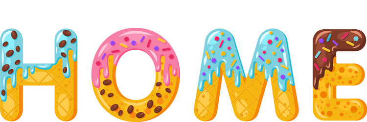 Donut cartoon home biscuit bold font style vector