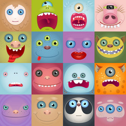 set of funny cartoon monster faces vector image