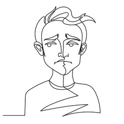 sad man portrait one line male facial expression vector image