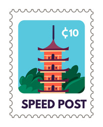 speed post postmark with japanese temple vector image