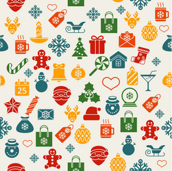 Flat christmas icons seamless pattern background vector