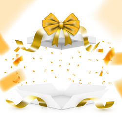 realistic surprise gift box with golden falling vector image