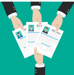 Hands holding cv resume documents human resources vector