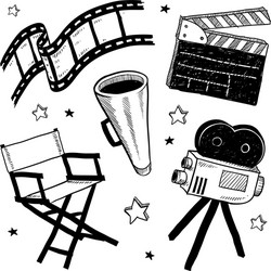 doodle movie film camera director chair clapper vector image