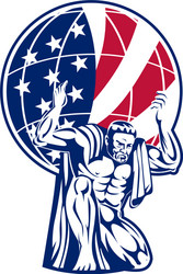 atlas carrying globe with usa flag vector image