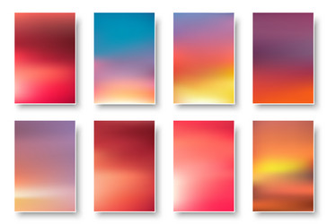 Set colorful sunset and sunrise paper cards vector