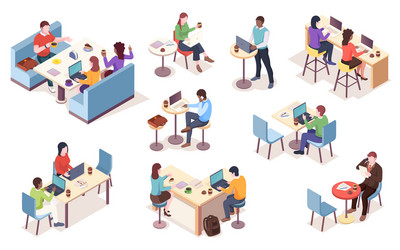 set isolated people work at cafe vector image