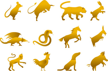 twelve golden chinese year lunar zodiac horoscope vector image