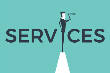 Service concept with businessman and telescope vector