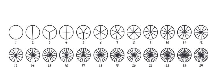 circles divided into parts from 1 to 24 doodle vector image