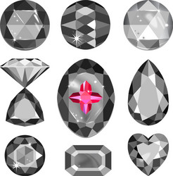 set of greyscale black and red gems vector image