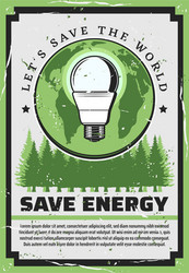 saving energy light bulb with earth and green tree vector image