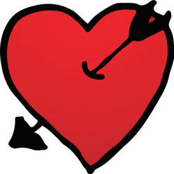 hand drawn of red heart symbol with arrow logo vector image