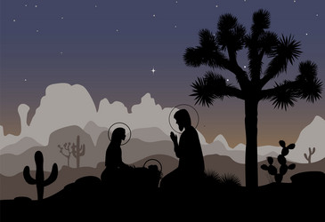 nativity scene and mexican night landscape saint vector image