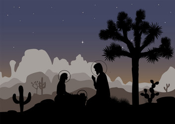 nativity scene and mexican night landscape saint vector image