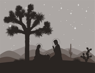 unusual nativity scene with joshua tree saint vector image