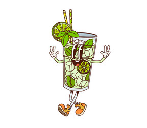 cartoon retro groovy mojito glass funny character vector image