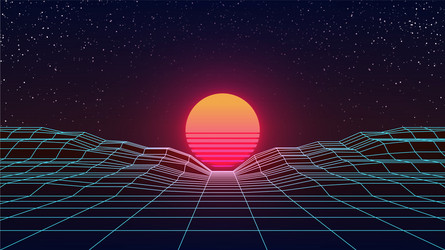 synthwave sunset retro futuristic sun vector image