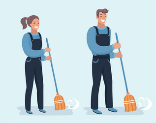 janitor sweeping the fallen leaves vector image