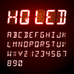 led digital alphabet on red background vector image