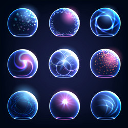 glowing crystal energy sphere set vector image