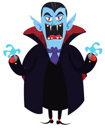 funny cartoon vampire in black cape waving hands vector image