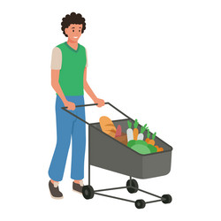 male shopper with trolley for grocery supermarket vector image